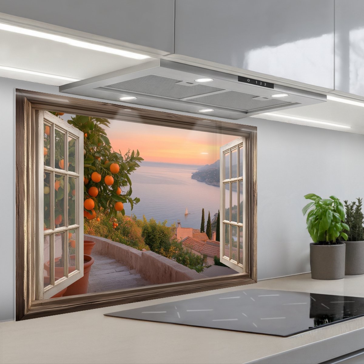 KitchenYeah Spatscherm 90x60 cm Zelfklevende achterwand Doorkijk Uitzicht Meer Landschap Keuken muurbeschermer Spatwand fornuis
