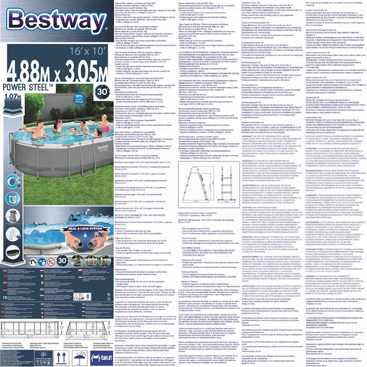 Bestway Power Steel zwembadset met filterpomp - Ovaal - 488 x 305 x 107 cm