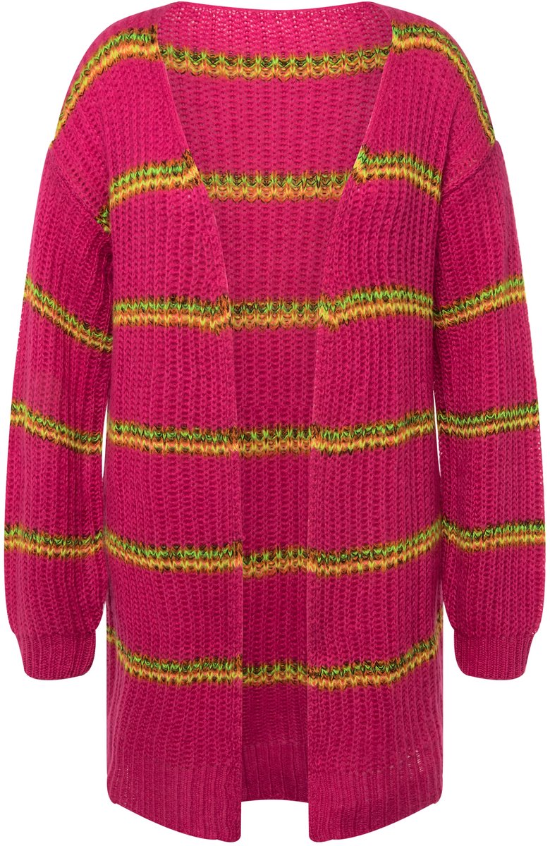 MIAMODA - Dames - Vest strepen open model lange mouwen - Fuchsiaroze - Maat 44+