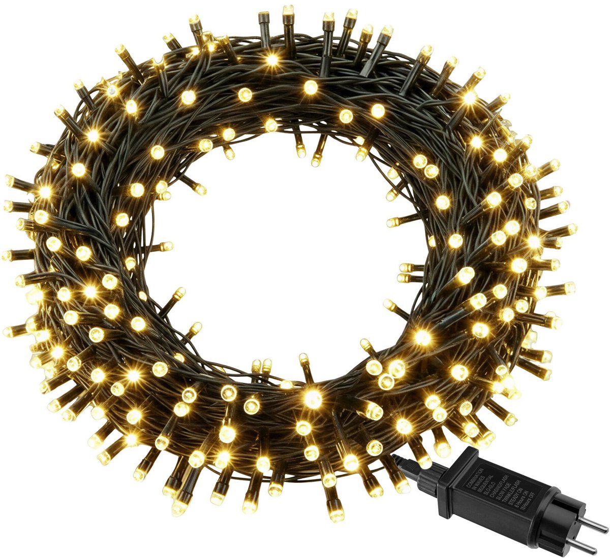 tectake® Lichtsnoer - Kerstverlichting - 200 LED's - 20 Meter - Voor Binnen en Buiten - Kerstboomverlichting - Lichtslinger Kerstmis - Flexibele LED-lichtketting - Kerstverlichting met 8 functies, warm wit