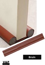 Bruine V&P Products tochtstrip met dubbele schuimrollen voor onder de deur.