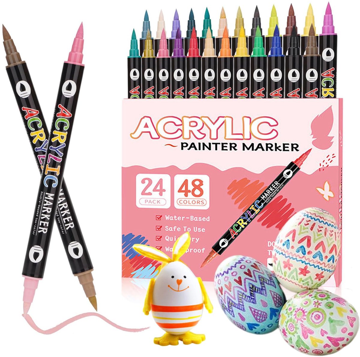IMPERATORIS® Acrylstiften & Acrylmarkers Set - DIY Acrylverf Kit - Kleuren op Nummer voor Volwassenen - Pen & Marker Penselen Kit - 24 Stuks