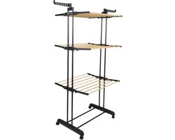 Home Deco Factory Wasrek/droogrek - zwart - metaal - 73 x 64 x 173 cm - staand - drogen