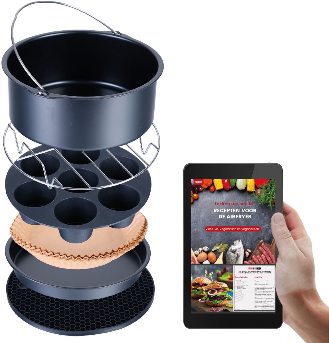 DistinQ Heteluchtfriteuse Airfryer accessoires Set Universeel - Ook geschikt voor Airfryer XL en XXL - ⌀ 20 cm