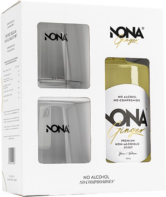 NONA Ginger Geschenkdoos + Glazen | Alcoholvrije Gember Spirit | 100% Natuurlijk | Laag in suikers