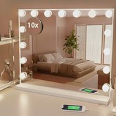 OMNIEXA Hollywood Spiegel – 58×46cm - 3 lichtkleuren - Dimbaar – 10× detailspiegel – Wand & tafel – Wit – 15 lampen