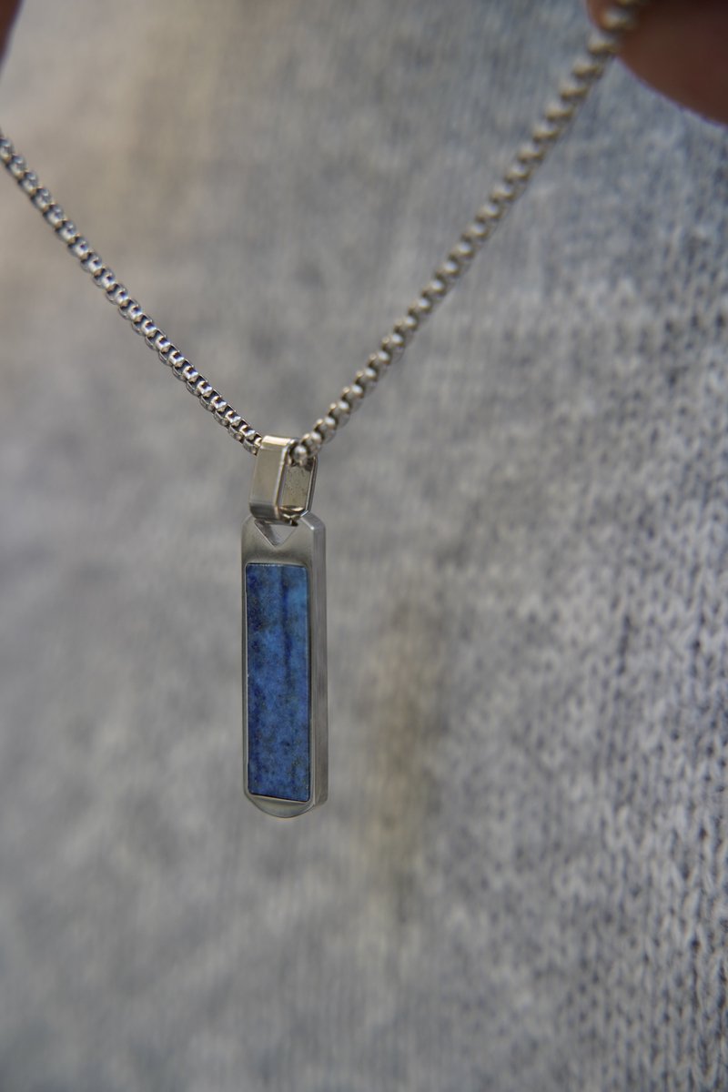 MEN OF MERCURY® Zilveren Ketting – Lapis Lazuli – Rechthoekige Hanger – Spiritueel – Luxe – Unisize