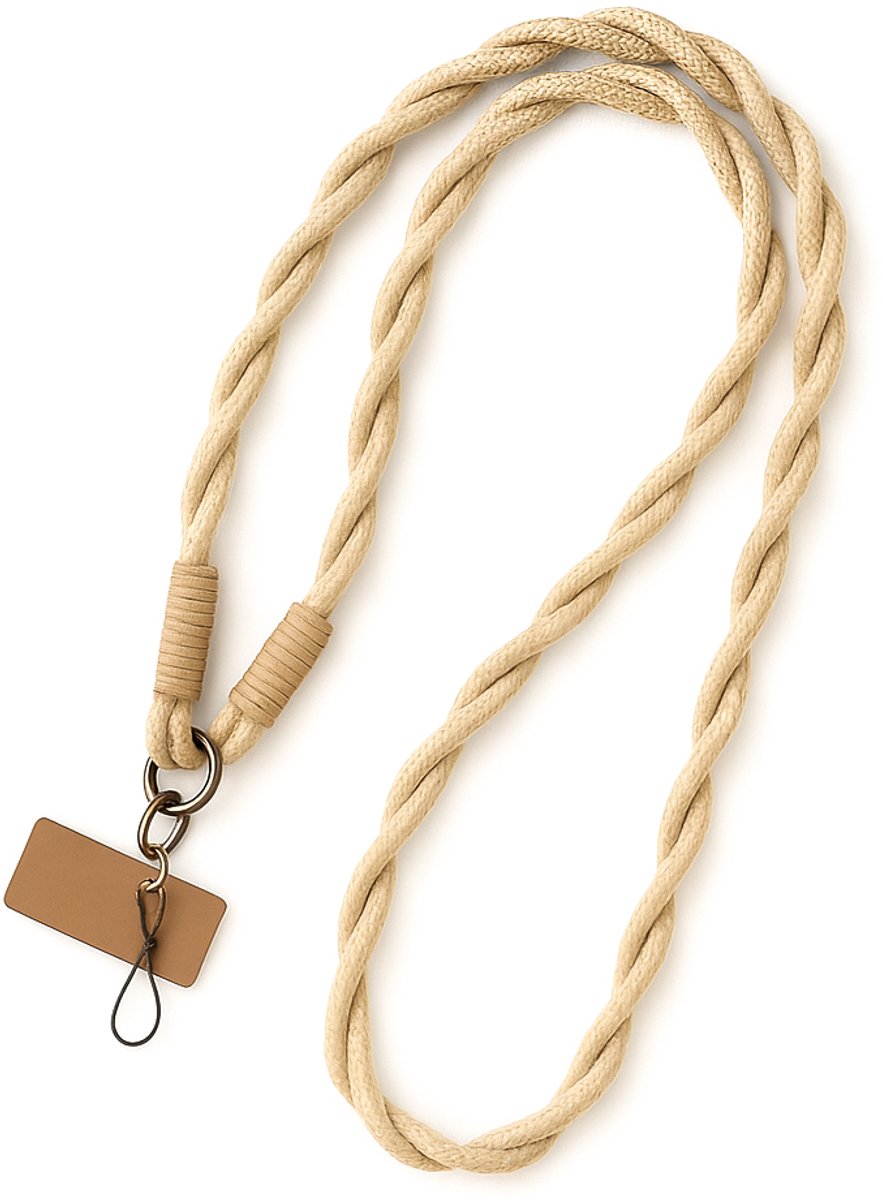 Travel Cords – Telefooncord Crème XL met Twist Design – Geschikt voor Alle Smartphones – Crossbody en Nekkoord