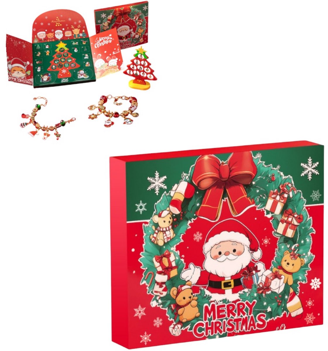 1 set - Kerstverrassingsdoos - DIY Handgemaakt kralenknutselwerk - Kerstboomversiering - Geschikt voor cadeaus en familieactiviteiten, Kerstmis - Verrassingsdoos - Rood