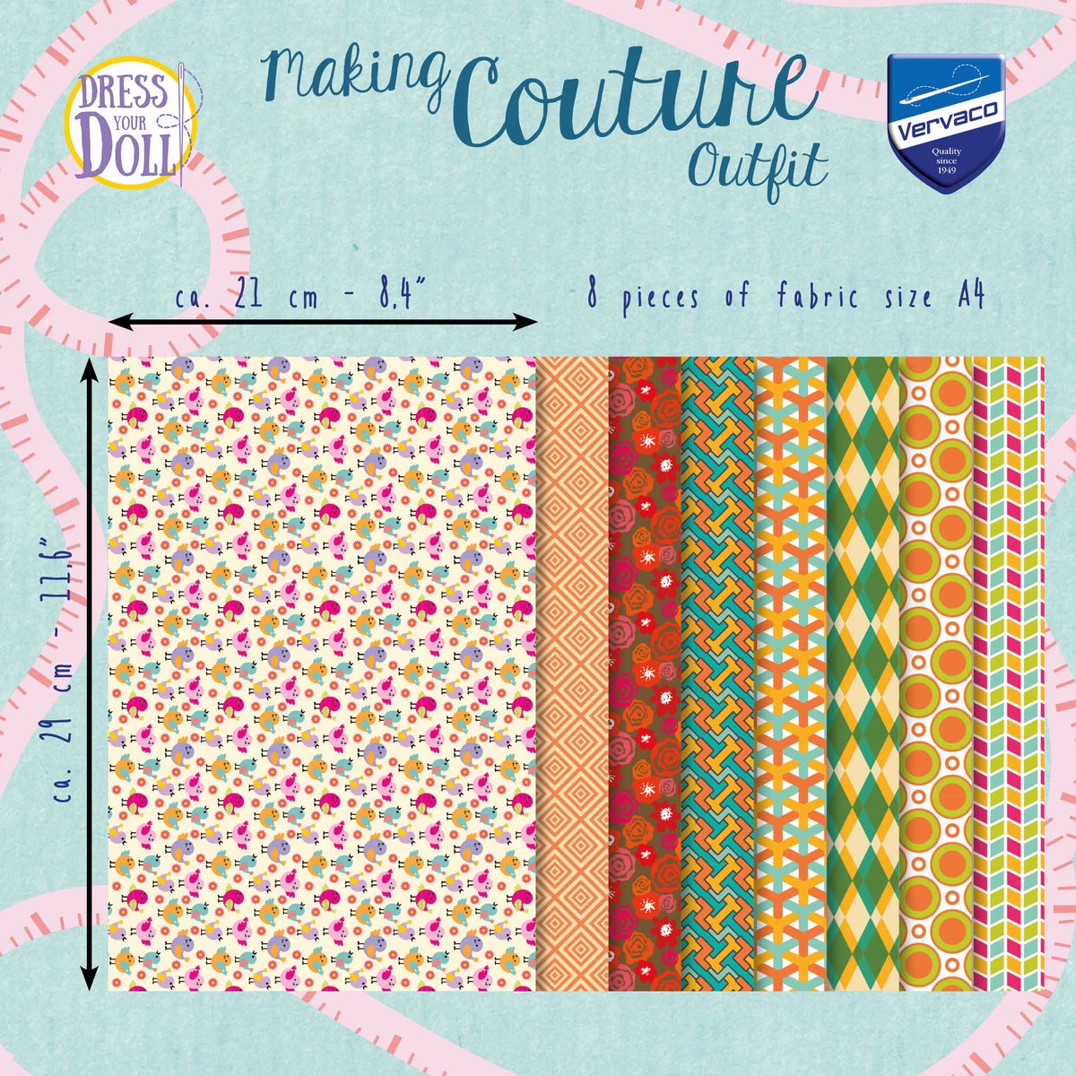 Dress Your Doll - Making Couture Fabric Set kit Little Birds - Set van 8 stukken stof - PN-0164688