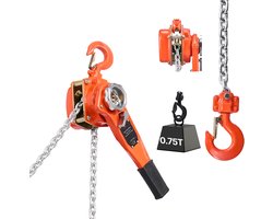 Handmatige Hebel Kettinghoist, 3/4 Ton 750 kg Draagvermogen, Zware Come Along met 1.5 m Hefhoogte, G80 Legeringsstaal Ketting, Dubbele Klikrem Systeem en 360° Draaibare Haken voor Magazijn, Bouw en Garage Gebruik