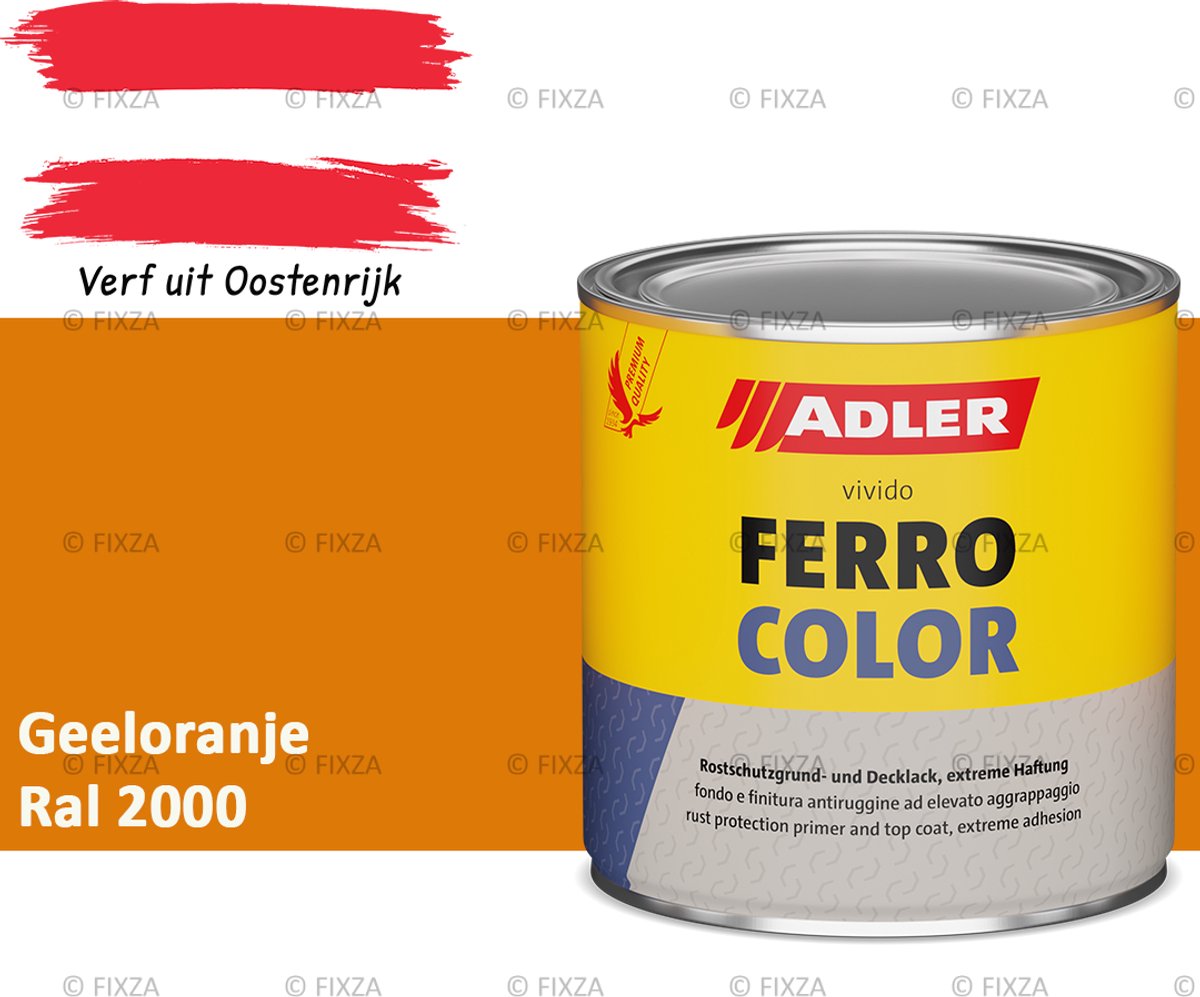 ADLER Ferrocolor 3in1 roestwerende verf – 2,5 Liter – Geeloranje – Grondverf en aflak in één – Voor binnen & buiten – Voor ijzer, staal, zink & aluminium – Milieuvriendelijk – Zonder primer