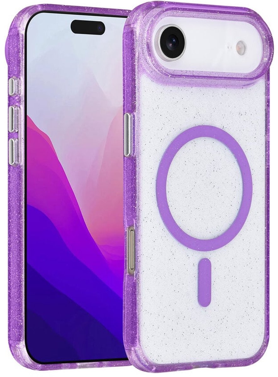 TUNIQ Back cover - iPhone 17 Air - Paars - MagSafe - Glitter - Schokabsorberende randen