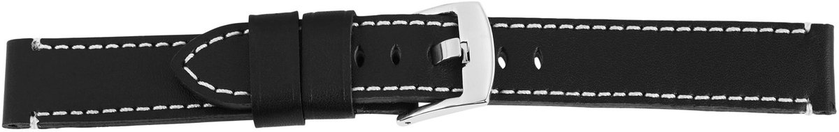 Steinmeister Steinmeister heren vervangende armband LB0038 Horlogeband van echt leer, zwart, witte stiksels, 18 mm - 24 mm