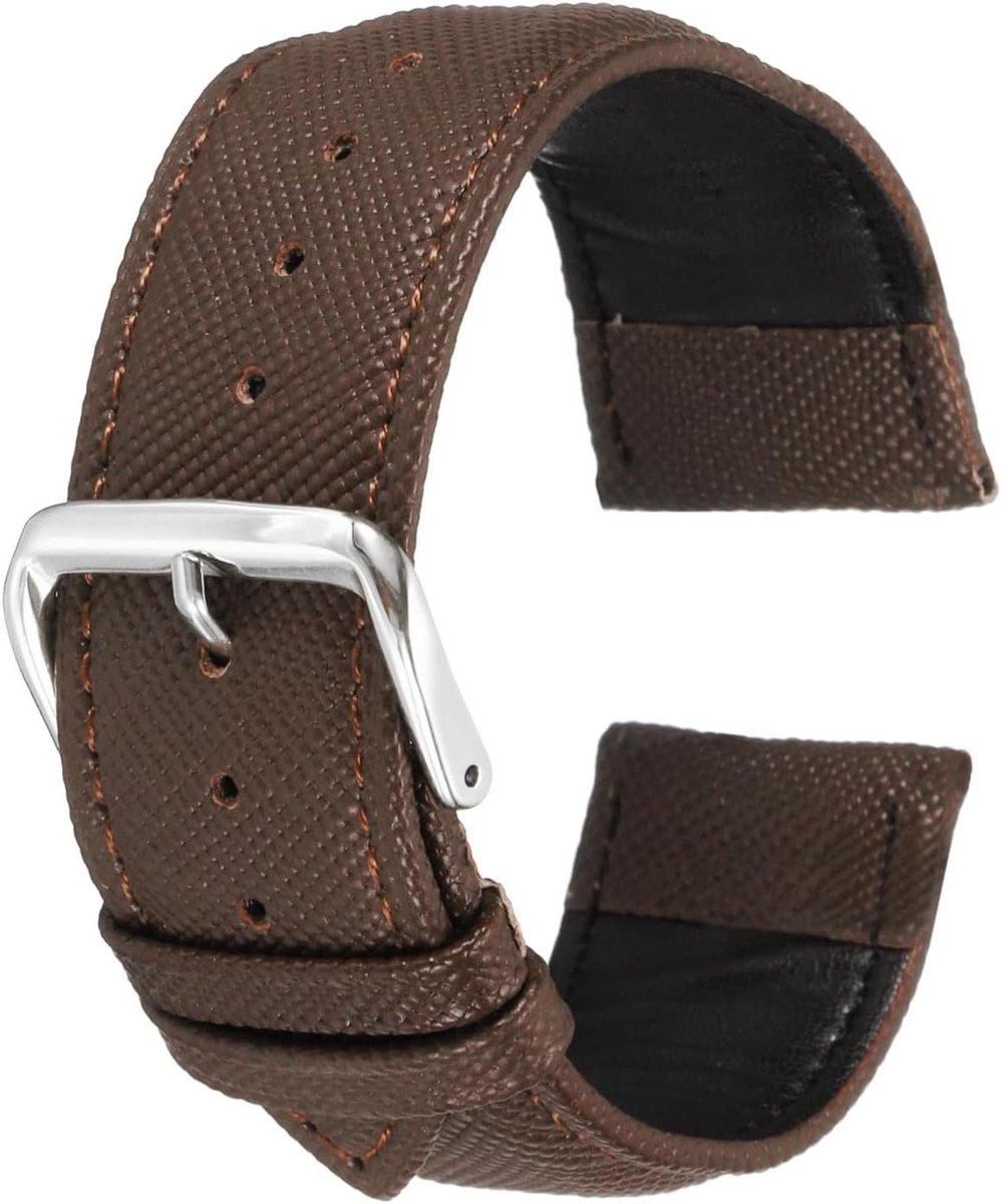 Leren Horlogebandje - Vervanging - 24 mm - Bruin - Rundleren Armband - Elegant - Dames en Heren - Smartwatches - Compatibel met - Klassiek Model - Dunne Korrel - Roestvrijstalen Gesp