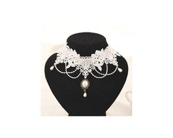 KIMU Ketting Choker Wit Kant - Lolita Lingerie Witte Kanten Collar Roaring Twenties Blinders Vintage Lace Great Gatsby Charleston Brocante Jugendstil Art Deco Victoriaans Steampunk Sexy Antieke Festival