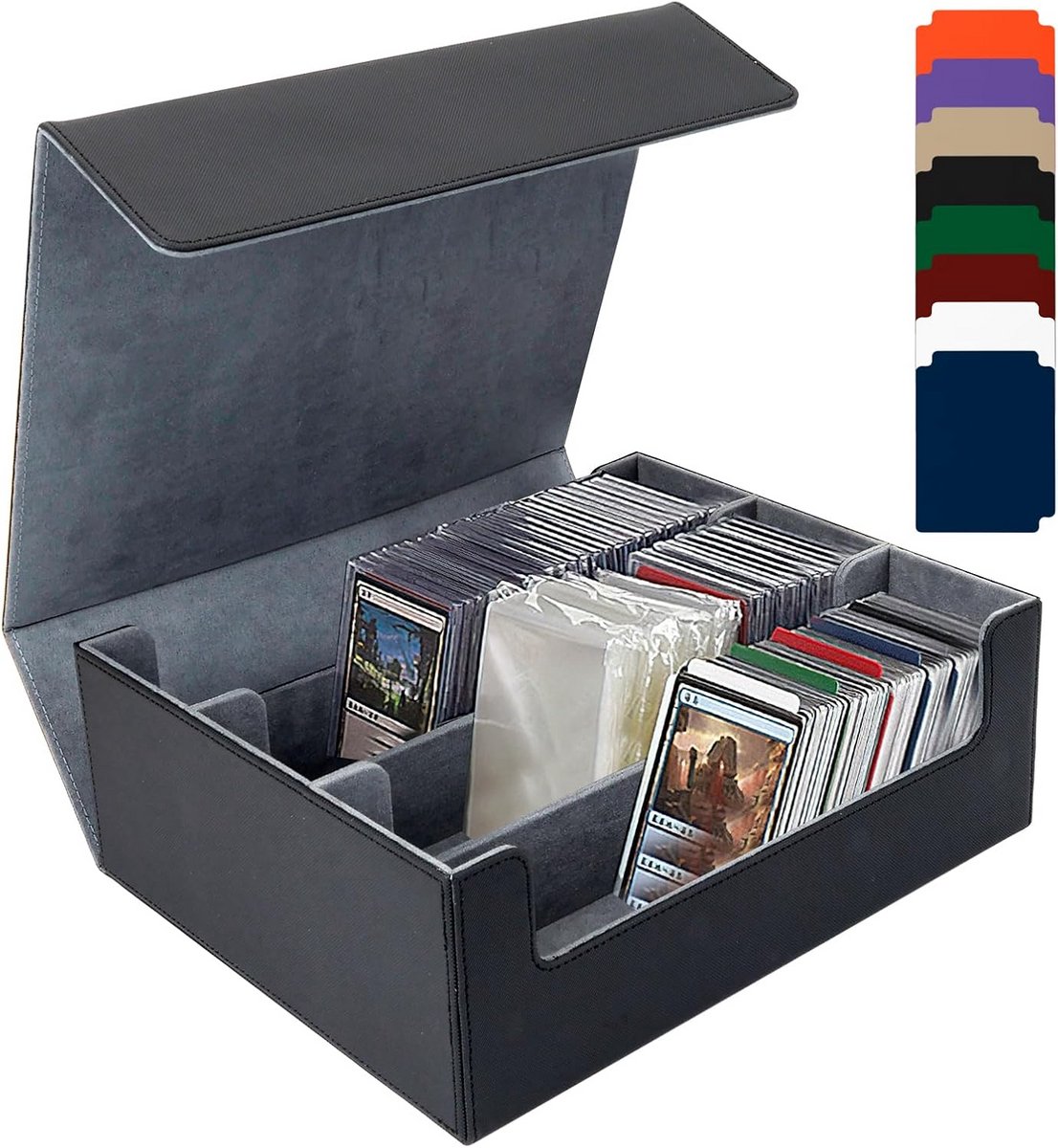 Verzamelkaartenopbergdoos voor 1800+ Kaarten - Magnetische Kaartdeck Box met Leren Deksel en Scheidingsbladen