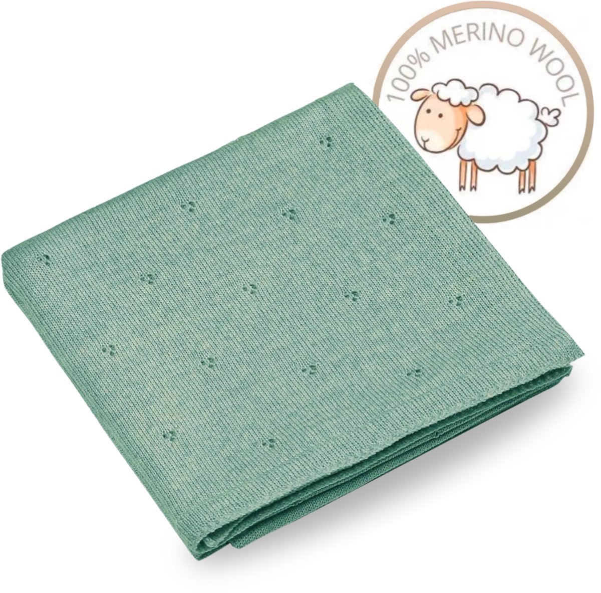 ANDER™ Merino Babydeken 75x100 cm Salie – Zachte Merinowollen Deken voor Baby