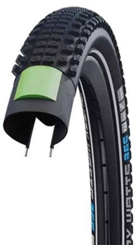 Zwarte vouwband met groen Raceguard inzetstuk, Schwalbe Johnny Watts 365 27.5x2.60