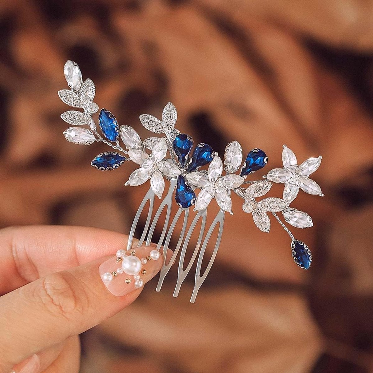 Kristallen Bruiloft Haarkam voor Vrouwen - Blauwe Strass Haaraccessoires