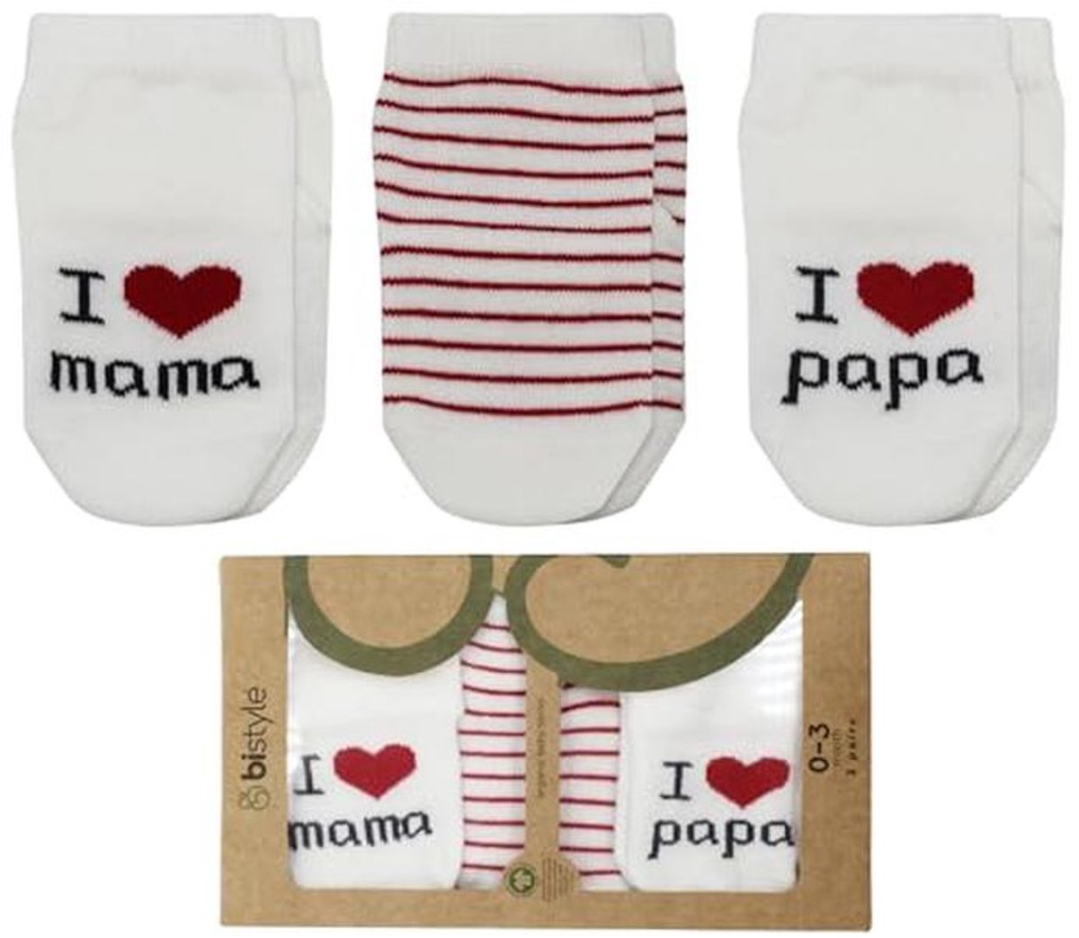Biologische Katoenen Babysokken voor Pasgeborenen - I Love Mama & Papa - 0-3 Maanden - Perfect Cadeau voor Babyshower