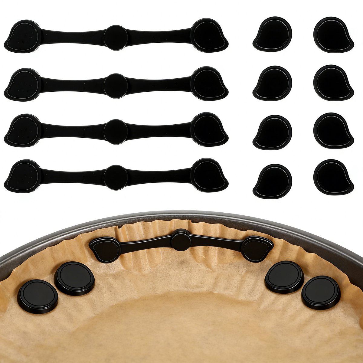 12 stuks magneetstrip siliconen - voor airfryer - om bakpapier op zijn plaats te houden en te voorkomen dat het verbrandt - Airfryer accessoires - zwart