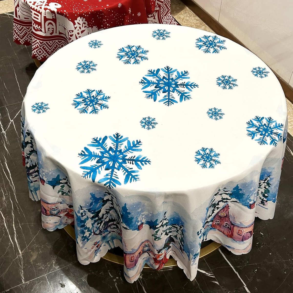 Rond Kerst Tafelkleed Wasbaar met Sneeuwvlok Patroon - 150 cm