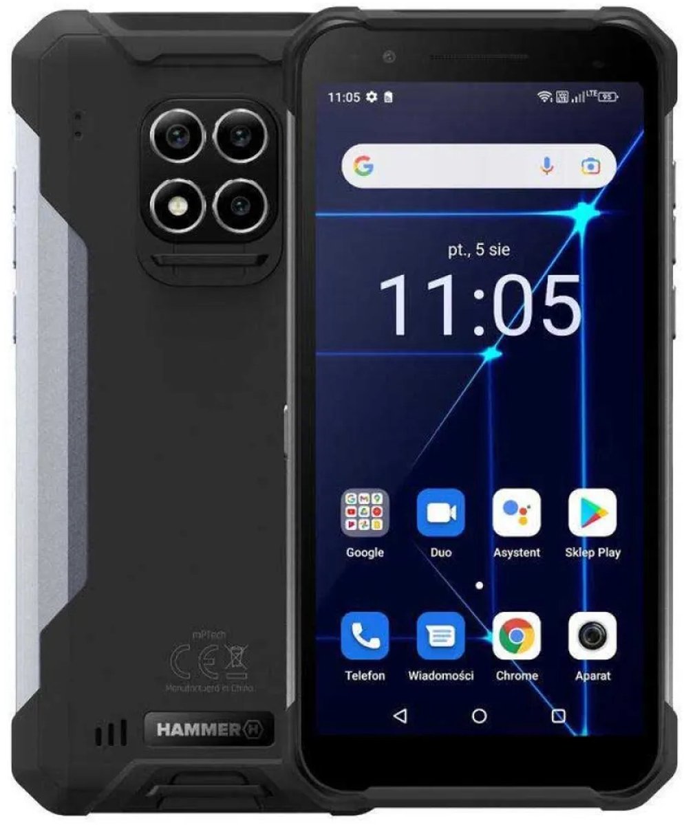 Hammer Construction 4G Bouwtelefoon en een lasermeter ineen - 6" scherm - 6 GB RAM geheugen - 128 GB - 16 Mpx - Android 12 - Zwart/ Zilver