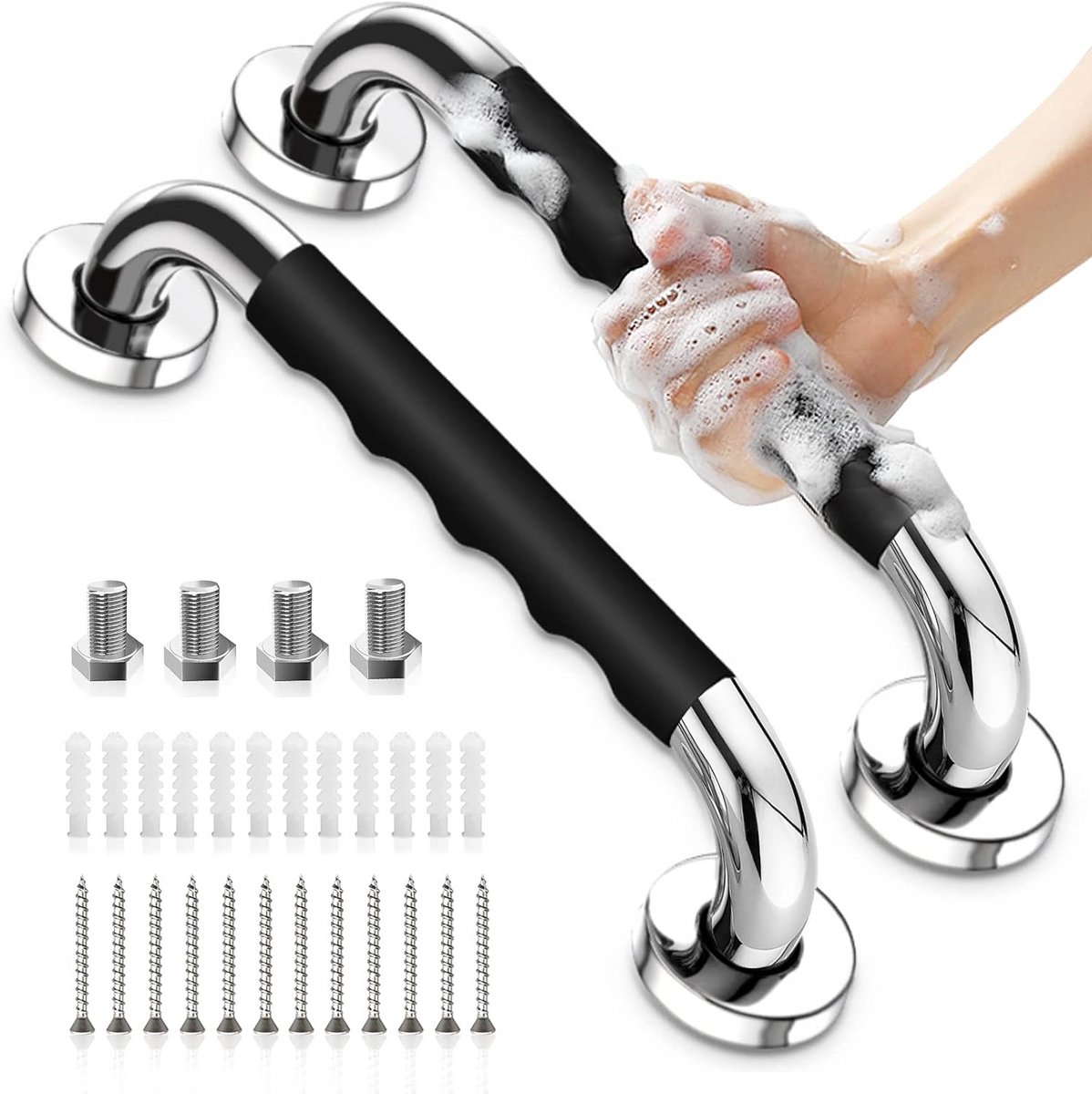Antislip Handgrepen voor Douche en Badkamer - Veiligheidsgrepen voor Senioren - 30 cm Rvs en Silicagel