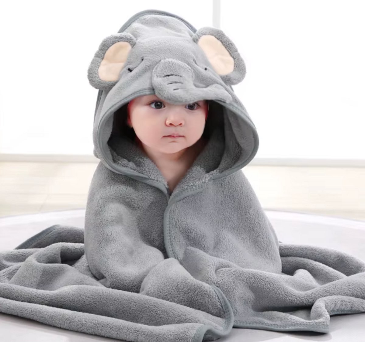 Badcape | Olifant | Zachte Fleece | Wikkeldeken | Doek | Capuchon | Baby | Kind | Kraamcadeau