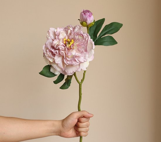 Grote pioenroos - lichtpaars - zijden bloemen - 3 stelen - onderhoudsvrij - 49 cm - kunstbloemen