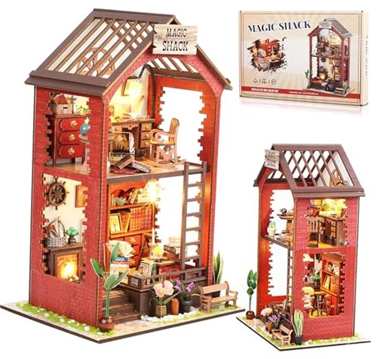 DIY Book Nook voor Volwassenen - 3D Houten Puzzel Met LED - Miniatuurset voor Boekenkasten