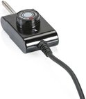 Regelbare thermostaat met aan/uit-knop en temperatuurinstellingen (MIN-OFF). Zwart omhulsel met kabel.