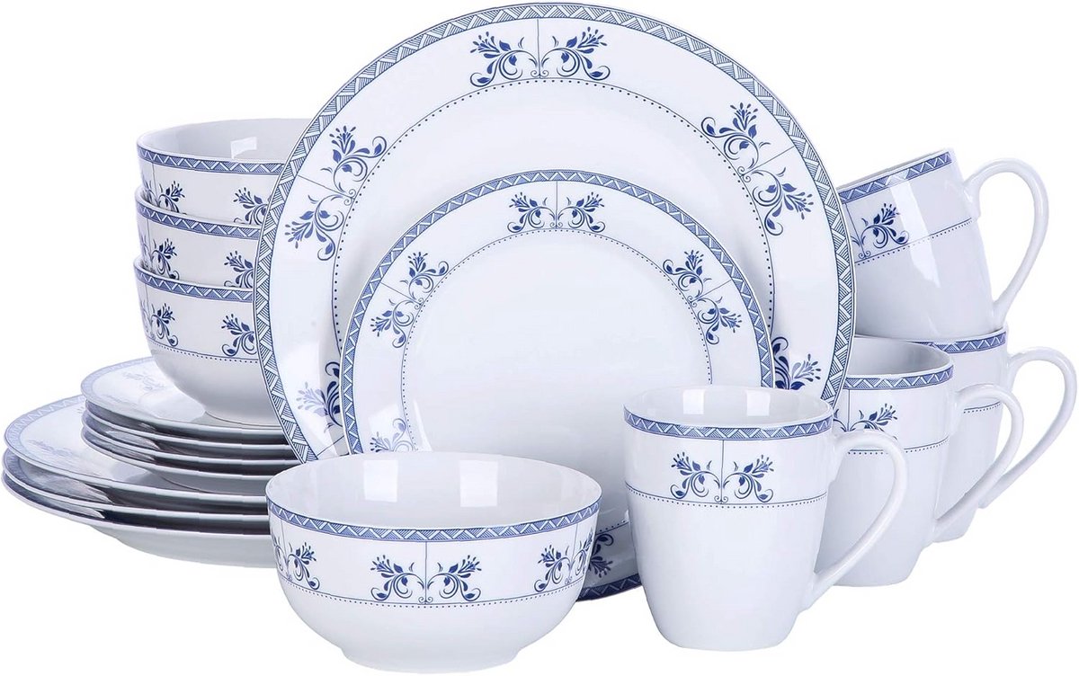16-delige dinerset Indiaas blauw porselein voor 4 personen