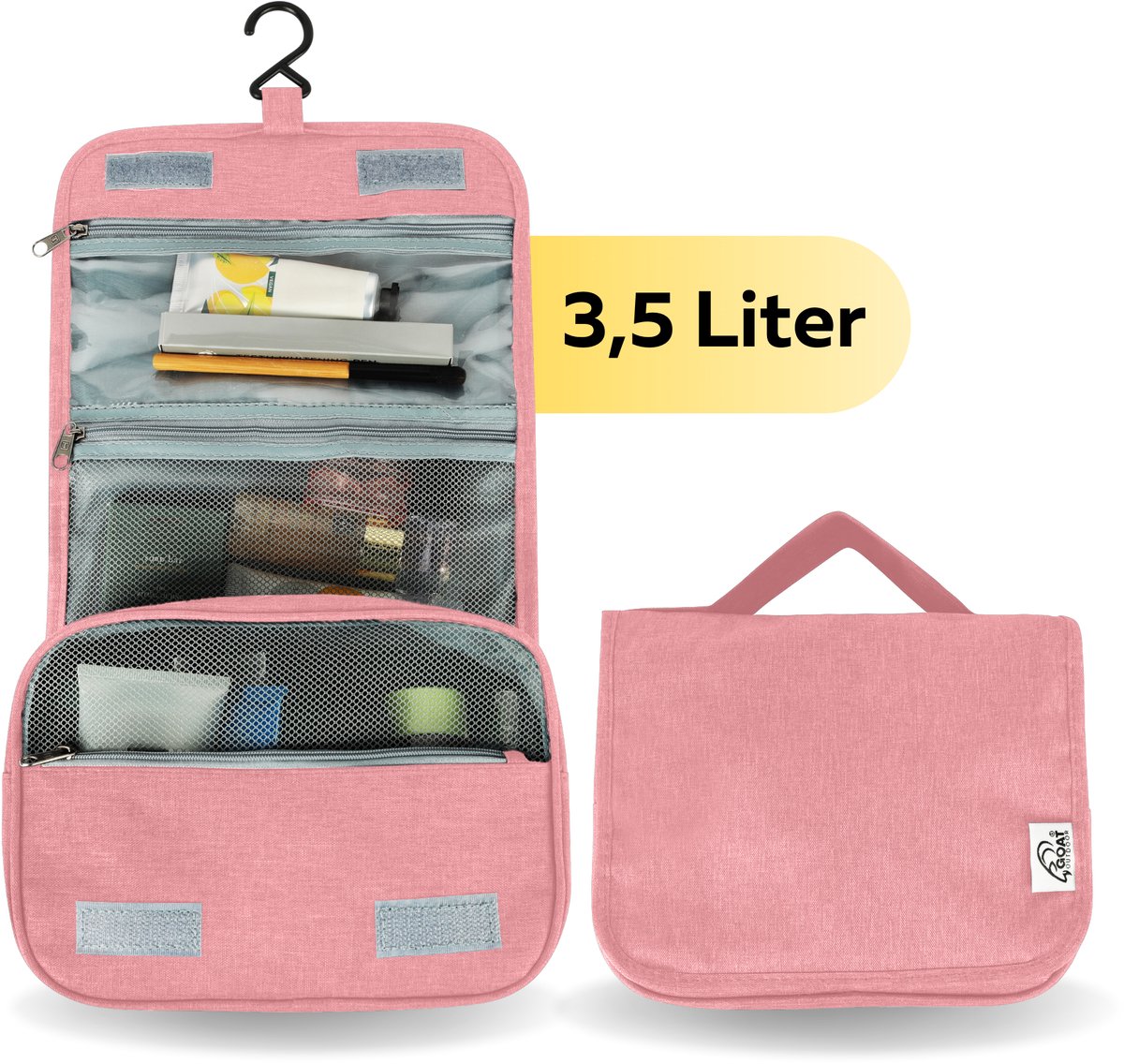 GOAT Outdoor Toilettas 3,5L - Met ophanghaak - Waterdicht - Ruim - Compact - Toilettas dames & heren - Unisex - Reis toilettas