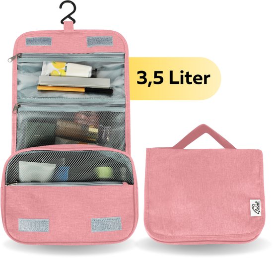 Roze toilettas open naast gesloten toilettas. Inhoud 3.5 liter.