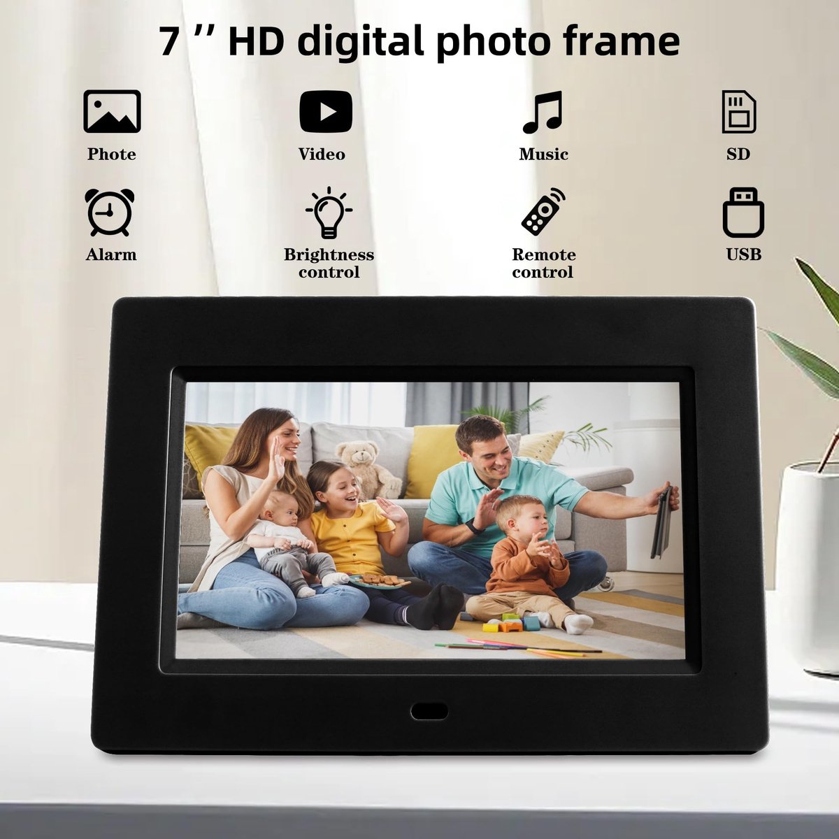 TuseRxln Digitale Fotolijst 7 Inch - Digitale Fotolijsten - Hd+ Ips Display Met 1024X600 Resolutie En 140° Kijkhoek - 1 Stuk - Thuis/Zwart thumbnail 5