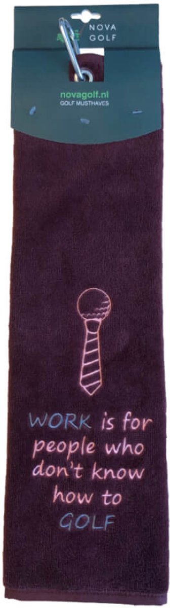 Nova Golf 'Work Is For People...' Golfhanddoek - Bordeaux Rood