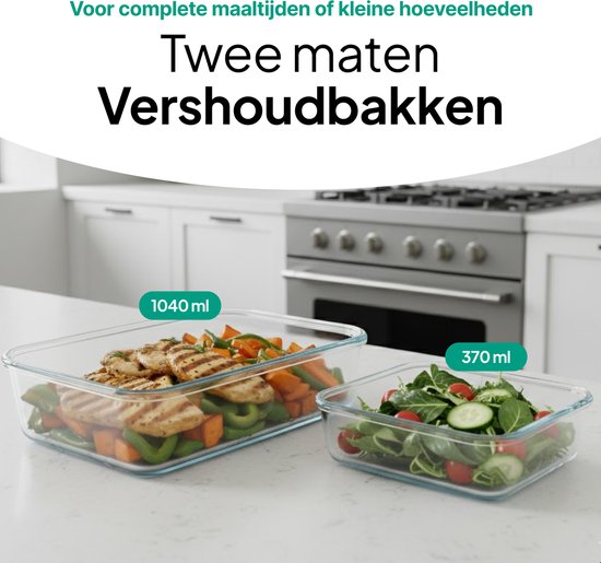 Boîtes de conservation en Glas - Lot de 10 - Boîtes Prep des repas - Boîtes de congélation - 1040 ml / 370 ml - Vert vif