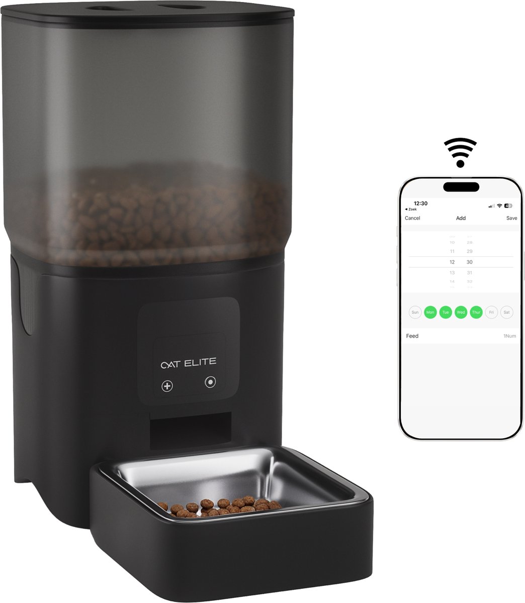 CatElite® Automatische Voerbak 6L RVS Zwart met WiFi