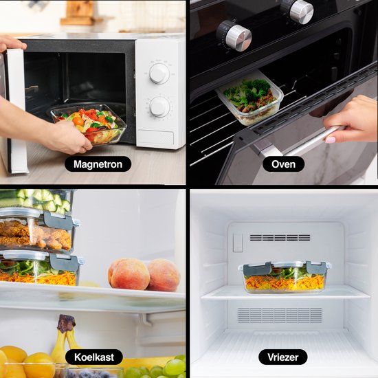 Boîtes de conservation en Glas - Lot de 10 - Boîtes Prep des repas - Boîtes de congélation - 1040 ml / 370 ml - Vert vif