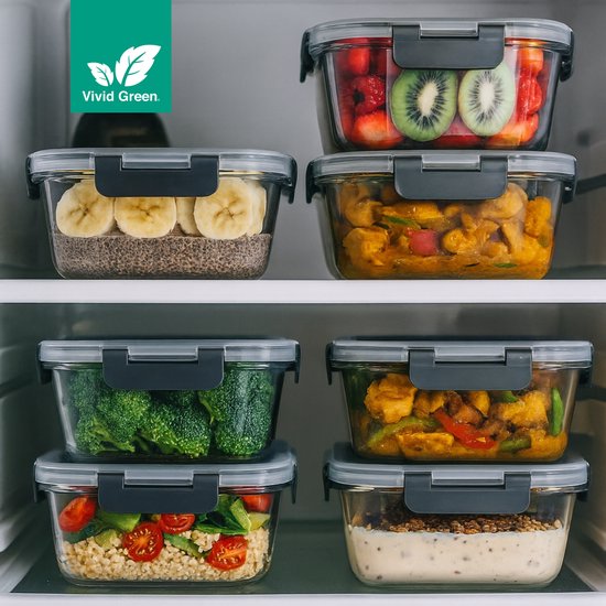 Boîtes de conservation en Glas - Lot de 10 - Boîtes Prep des repas - Boîtes de congélation - 1040 ml / 370 ml - Vert vif