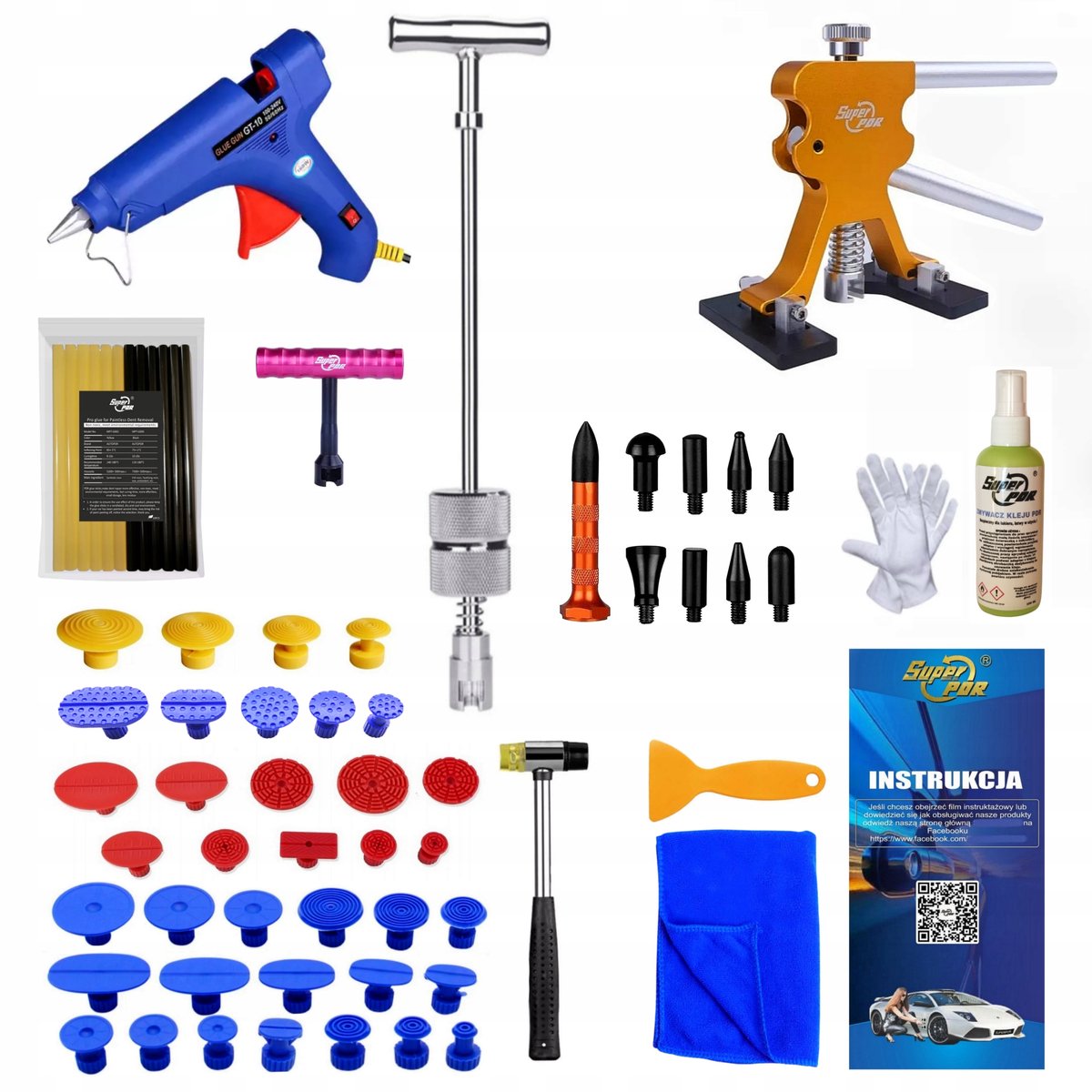 Dents reparatieset voor auto's, met slagtrekker en lijmpistool