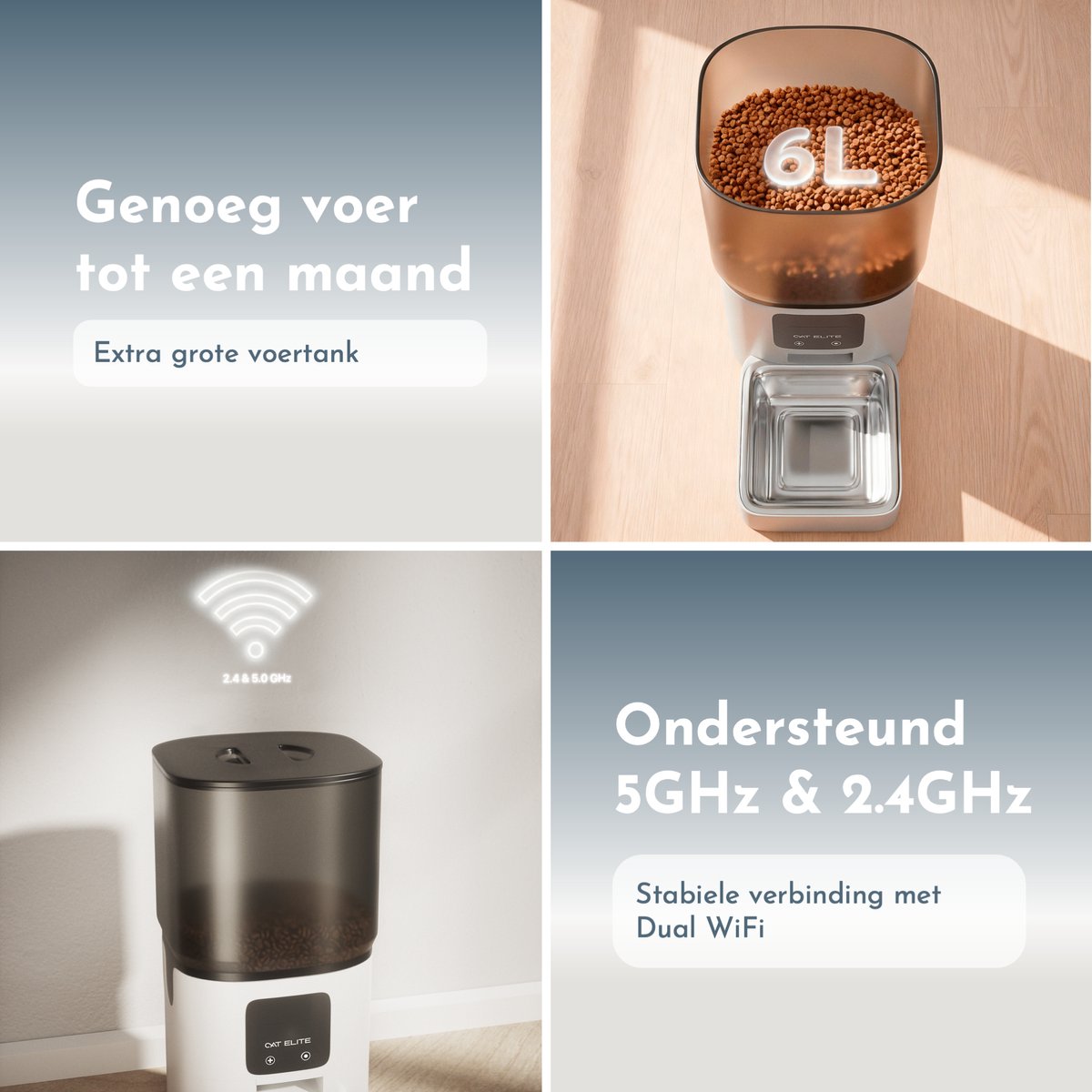 CatElite® - Automatische Voerbak Kat | Core - Dual WiFi 5Ghz & 2.4Ghz - Voerautomaat met Smart App - 6L Voerdispenser RVS - Wit thumbnail 4