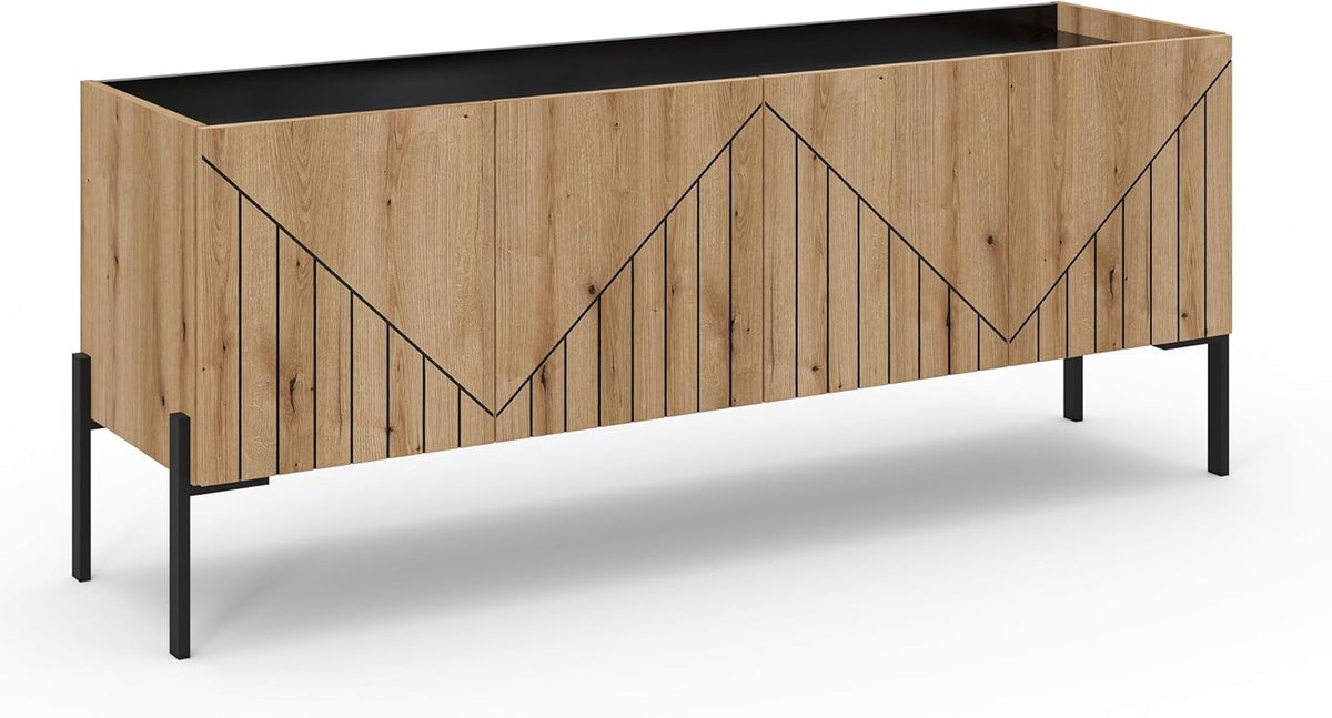 Furnilux Neo TV-Lage Kast - 155x62x40 cm Evoke Oak met zwarte accenten
