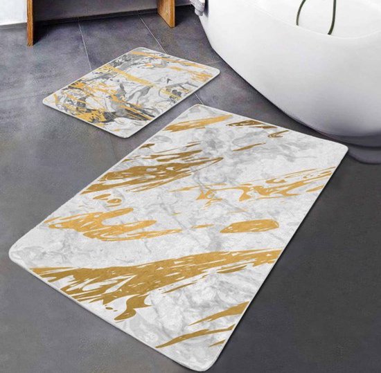 Badmat antidérapant 2 pièces - 60x100 & 50x60 - Tapis de toilette - Tapis de toilette - Tapis de douche antidérapant - Motif oriental