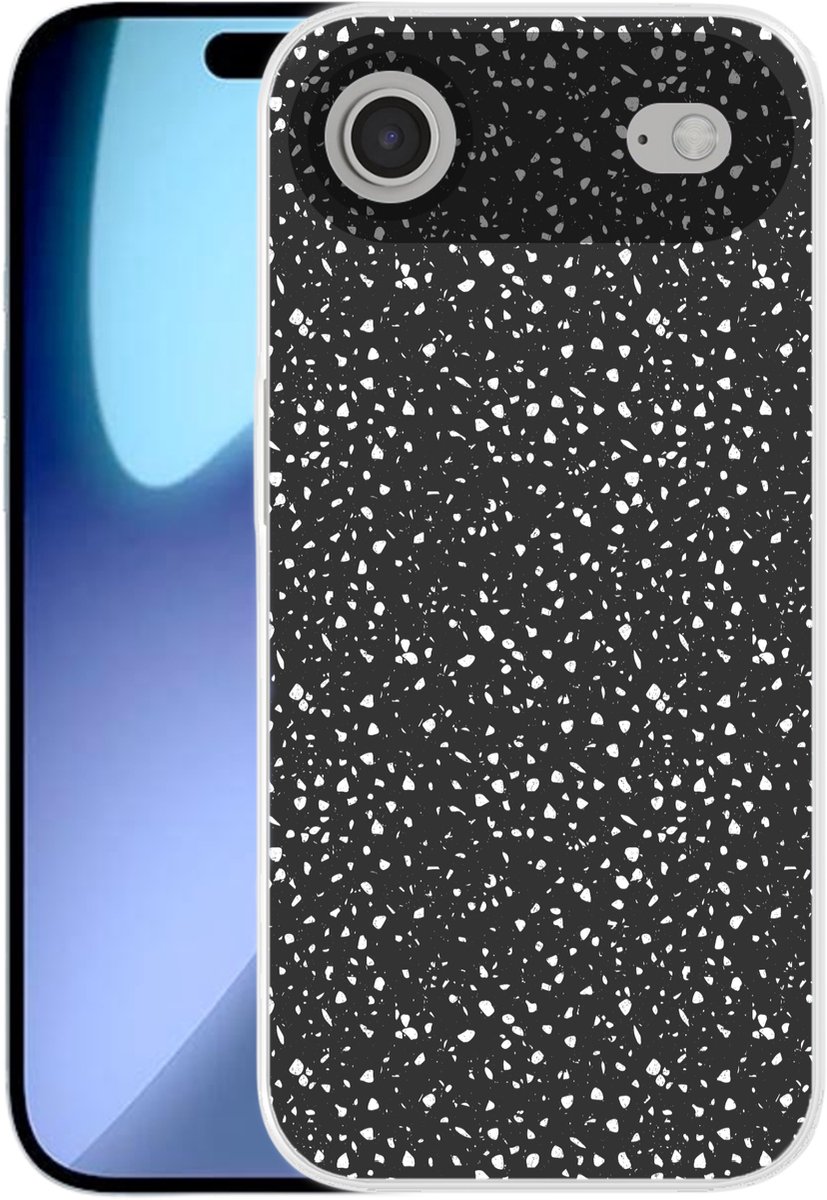 Telefoonhoesje Geschikt voor iPhone Air hoesje - Terrazzo - Patroon - Zwart - Wit - Siliconen Telefoonhoesje Telefoonhoesje
