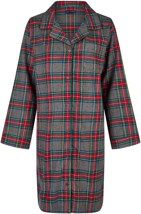 Chemise de nuit Happy Shorts pour femme, manches longues, en flanelle à carreaux rouges et Grijs - Taille M
