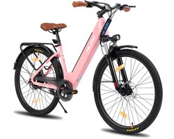 Hiland 26 Inch Elektrische Fiets (E-Bike) voor Dames & Heren - 36V 7.8Ah Batterij - 250W Motor - Comfortabele Step-Through Frame - Voorwielvering - Roze