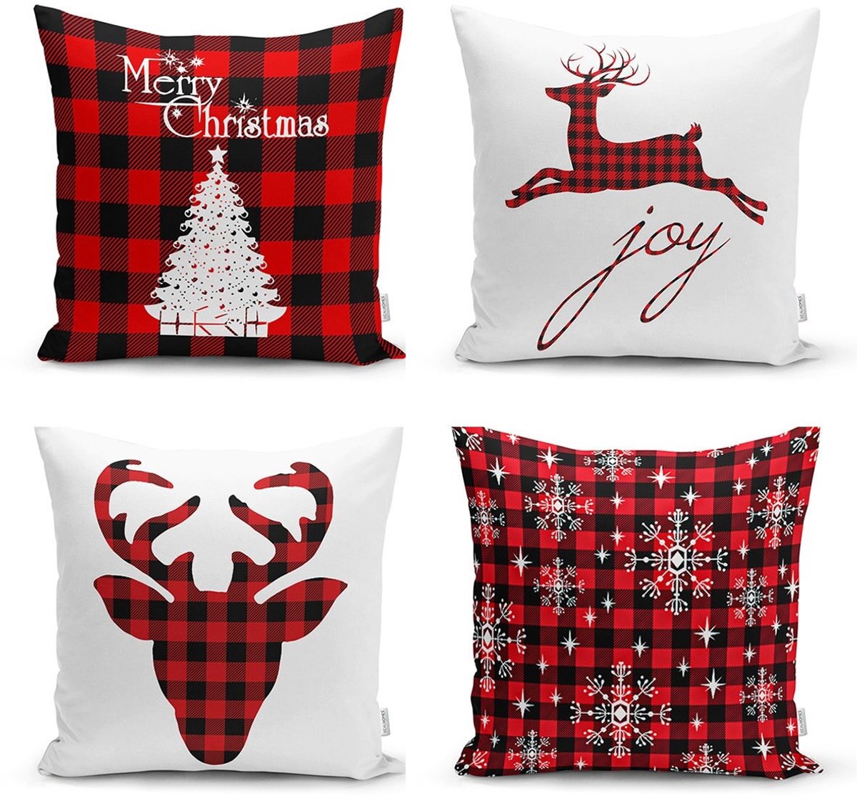 Zethome - Kussenhoes Kerstpatroon - 43x43 cm - Set 4 Pieces - Kussenhoezen - Dubbelzijdig bedrukt - Christmas - Kerstdecoratie - Kerstversiering -